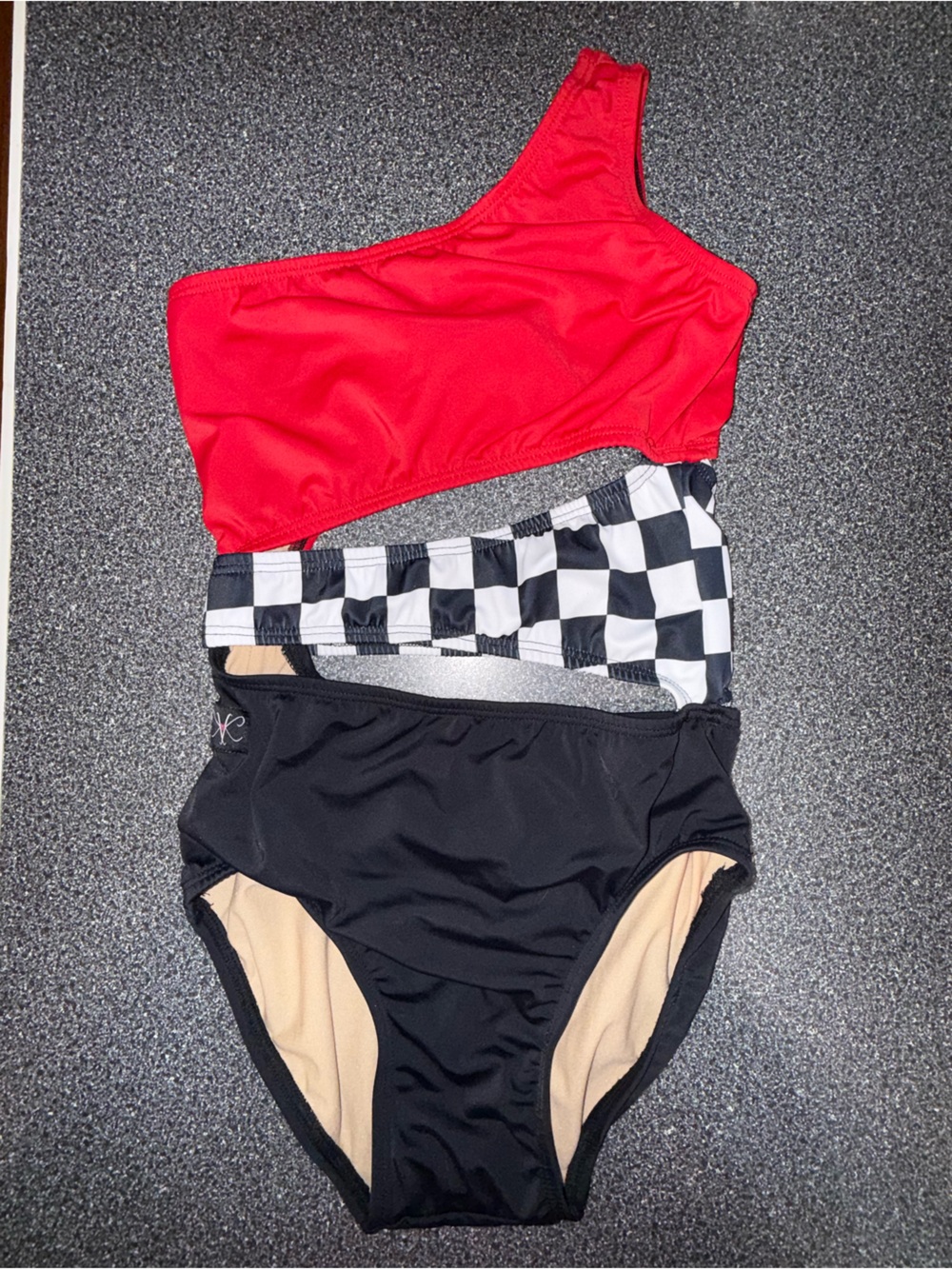 Kandi Kouture Dance Leotard Size Adult X-Small Red, Black and Checkered